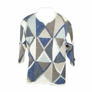 Jk The Alpine Collection Womens Pullover Sweater Gray Geometric 3/4 Sleeve 14/16